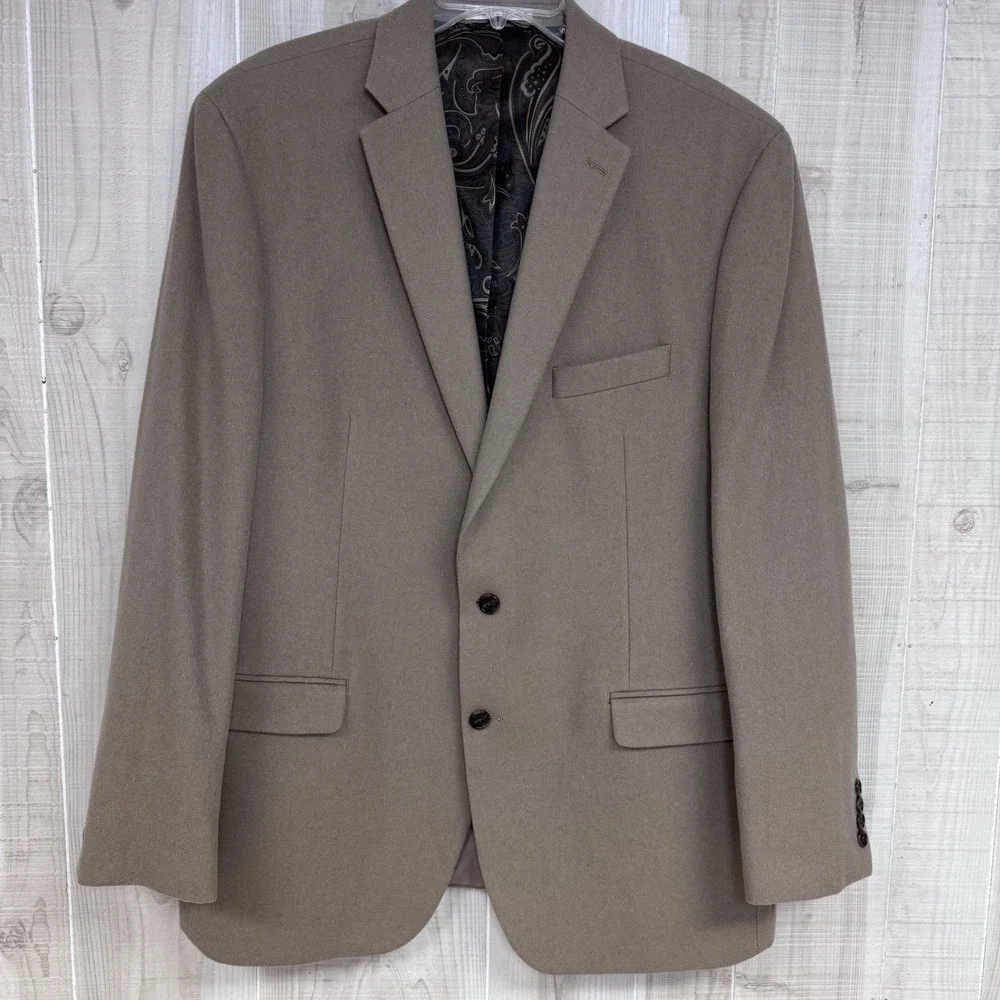Lauren Ralph Lauren Blazer/Jacket Mens 46L Beige Solid Soft Cashmere Two Buttons